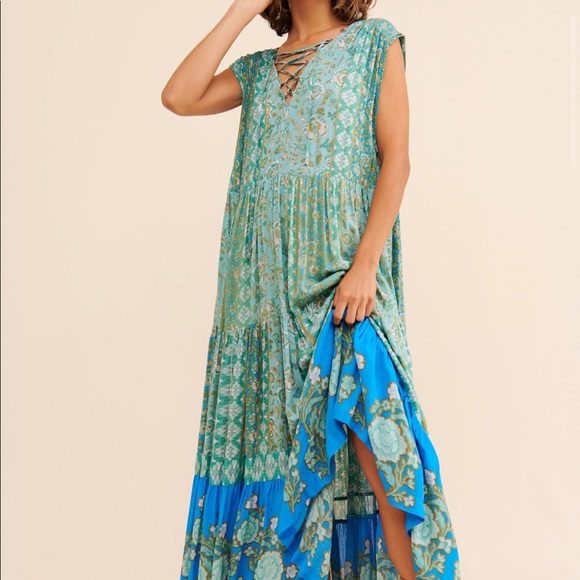 Free People Dresses & Skirts - FREE PEOPLE Hanalei Bay Maxi Dress Blue Size Medium Turquoise Multi